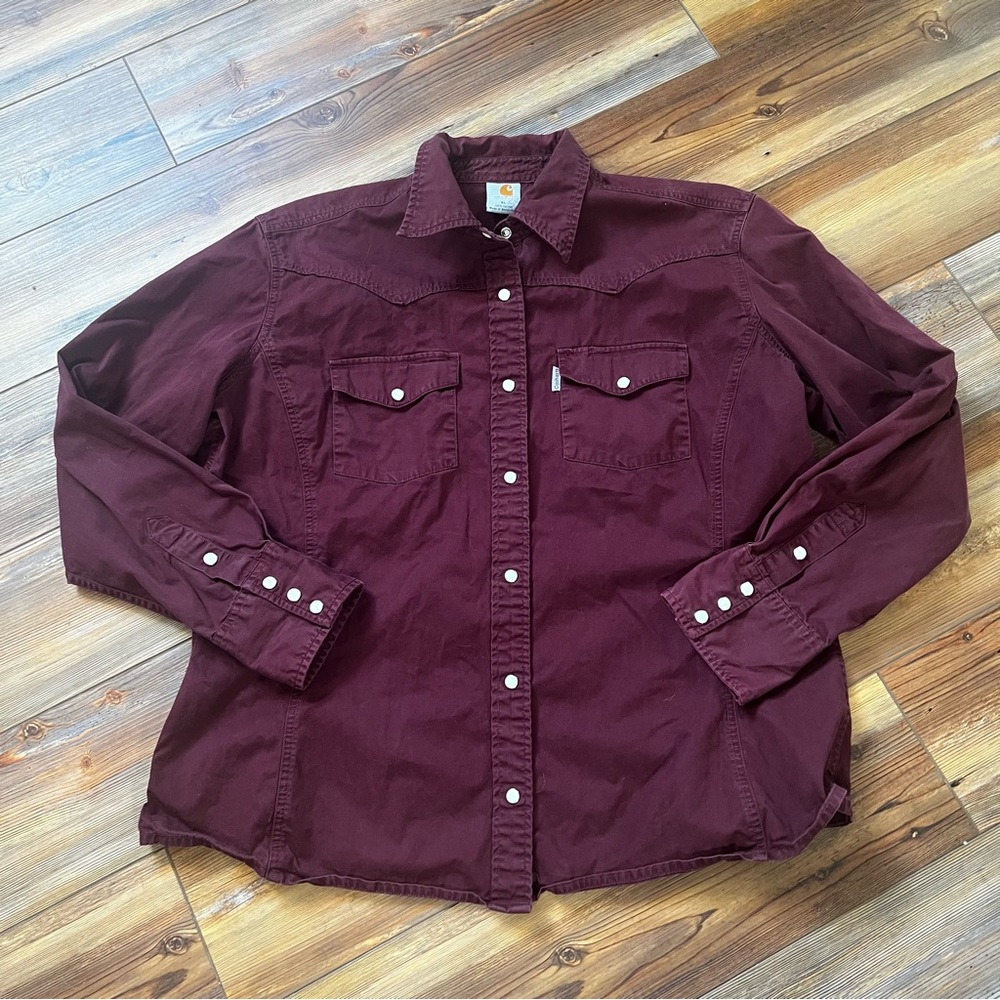 Burgundy Carhartt pearl snap shirt